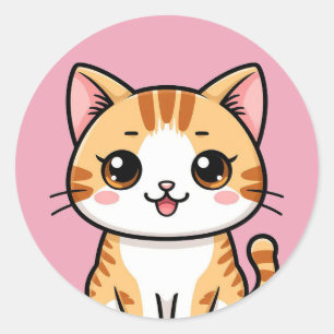Cute Cartoon Orange Cat 🐱✨ Cozy Nursery Decor Classic Round Sticker