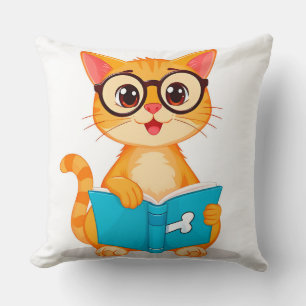 Cute Cartoon Orange Cat Wearing Glasses Throw Pillow