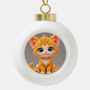 Cute Cartoon Orange Kitten Ceramic Ball Christmas Ornament