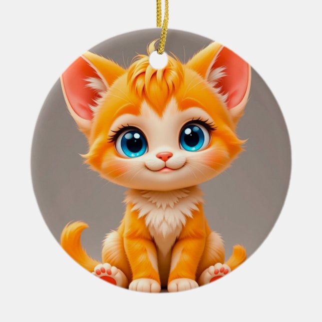 Cute Cartoon Orange Kitten Ceramic Ornament (Front)