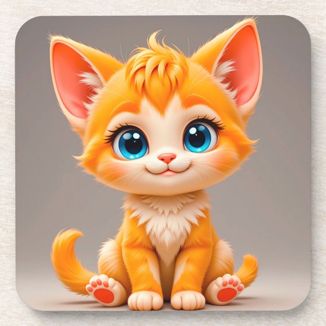 Cute Cartoon Orange Kitten Coaster (Front)