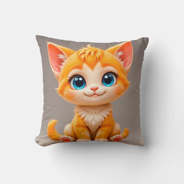 Cute Cartoon Orange Kitten Throw Pillow (Front)