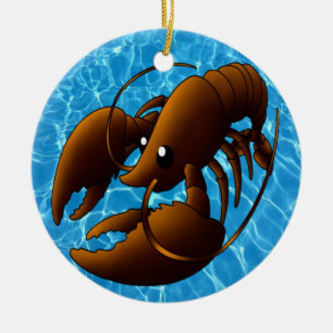 Cute Cartoon Orange Lobster Ceramic Ornament