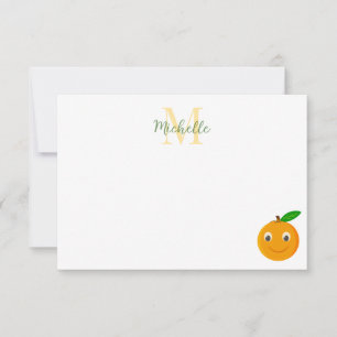 Cute Cartoon Orange Personalized Monogram Card