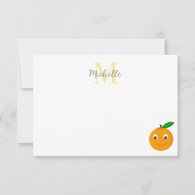 Cute Cartoon Orange Personalized Monogram Card (Front)
