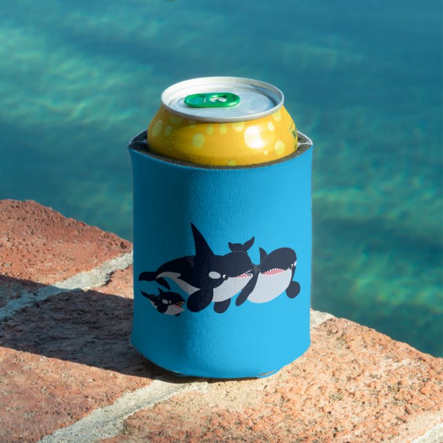 Cute Cartoon Orca Family Can Cooler (In Situ Pool)