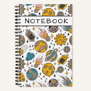 Cute Cartoon Outer Space Planets Comets Stars Notebook