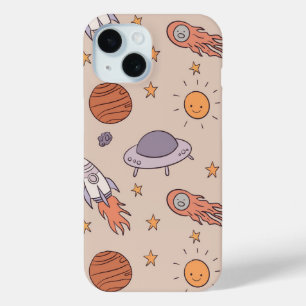Cute Cartoon Outer Space Seamless Pattern Design iPhone 15 Case