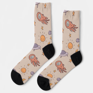 Cute Cartoon Outer Space Seamless Pattern Design Socks