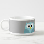 Cute Cartoon Owl - Blue and Grey Custom Name Bowl (Right)