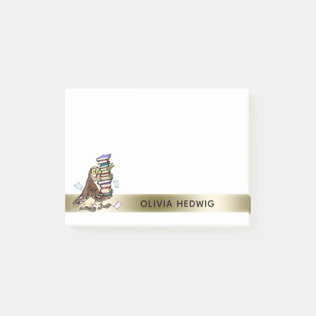 Cute Cartoon Owl Books Teacher Custom Name Post-it Notes (Front)