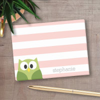 Cute Cartoon Owl - Coral and Green with Stripes