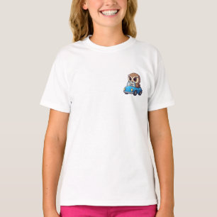 Cute Cartoon Owl Driving Blue Convertible Car T-Shirt