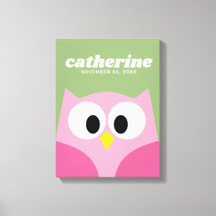 Cute Cartoon Owl for Baby's Room - Shades of Pink Canvas Print