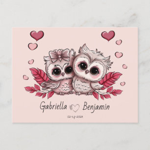 Cute Cartoon Owl Lovers Heart Valentine’s Day Postcard