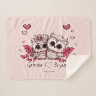 Cute Cartoon Owl Lovers Heart Valentine’s Day  Sherpa Blanket