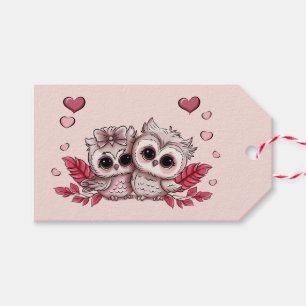 Cute Cartoon Owl Lovers Hearts Valentine’s Day Gift Tags