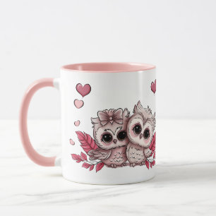Cute Cartoon Owl Lovers Hearts Valentine’s Day Mug