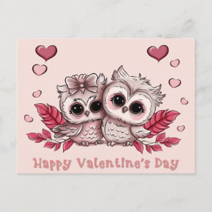 Cute Cartoon Owl Lovers Hearts Valentine’s Day  Postcard
