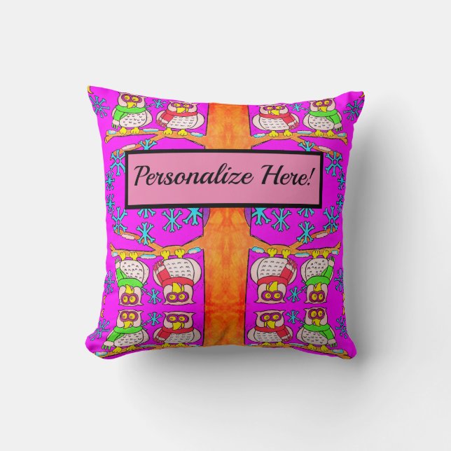 Cute Cartoon Owl Personalized Throw Pillow (Front)