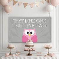 Cute Cartoon Owl - Pink and Grey Custom Name