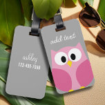 Cute Cartoon Owl - Pink and Grey Custom Name Luggage Tag<br><div class="desc">A modern and simple owl with trendy colours. You can add a name,  monogram or other custom text. If you need to move the art around,  click on the customize button to make changes.</div>