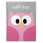 Cute Cartoon Owl - Pink and Grey Custom Name