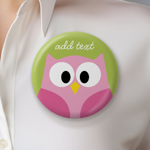 Cute Cartoon Owl - Pink and Lime Green 2 Inch Round Button