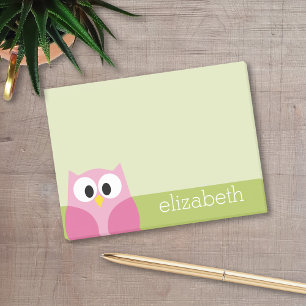 Cute Cartoon Owl - Pink and Lime Green Post-it Notes
