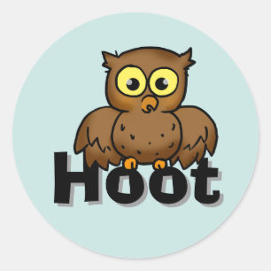 Cute Cartoon Owl Sitting On Hoot Word Art Classic Round Sticker