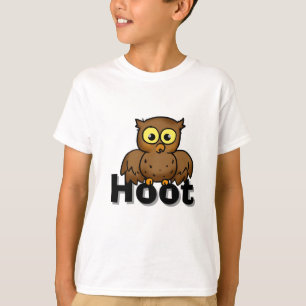 Cute Cartoon Owl Sitting On Hoot Word Art T-Shirt