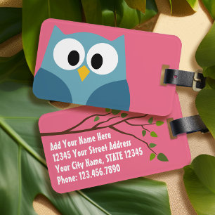 Cute Cartoon Owl with Address and Phone Number Luggage Tag