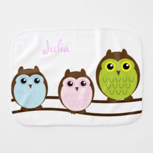 Cute Cartoon Owls Baby Burp Cloth