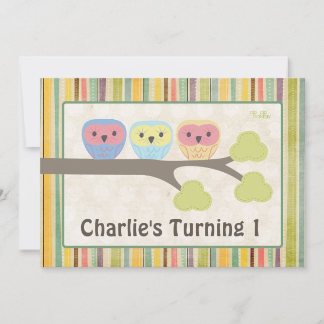 Cute Cartoon Owls Birthday Party Retro Invitation (Front)