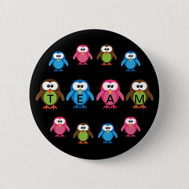 Cute Cartoon Owls Customizable Team 2 Inch Round Button (Front)