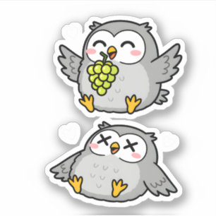 Cute Cartoon Owls Eating Grapes Funny Gray Owl