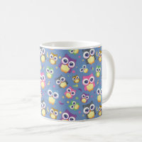 Cute Cartoon Owls Night Sky Moon Stars on Blue