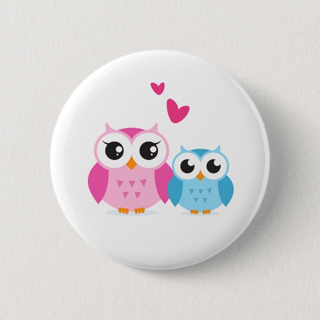 Cute cartoon owls with hearts 2 inch round button (Front)