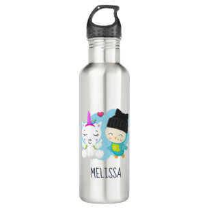 Cute Cartoon Pals -  Happy Unicorn & Bird 710 Ml Water Bottle