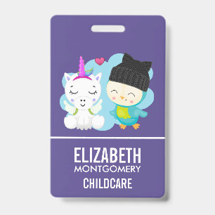 Cute Cartoon Pals -  Happy Unicorn & Bird Badge