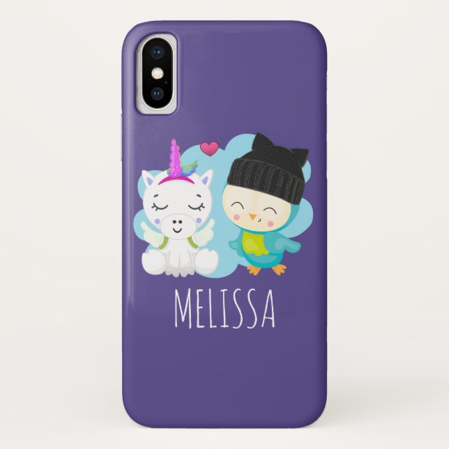 Cute Cartoon Pals -  Happy Unicorn & Bird Case-Mate iPhone Case (Back)