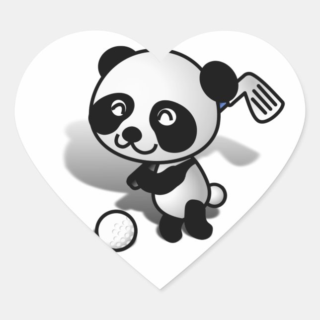 Cute Cartoon Panda Bear Golfing Heart Sticker (Front)