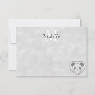 Cute Cartoon Panda Bear Watercolor Custom Monogram Card