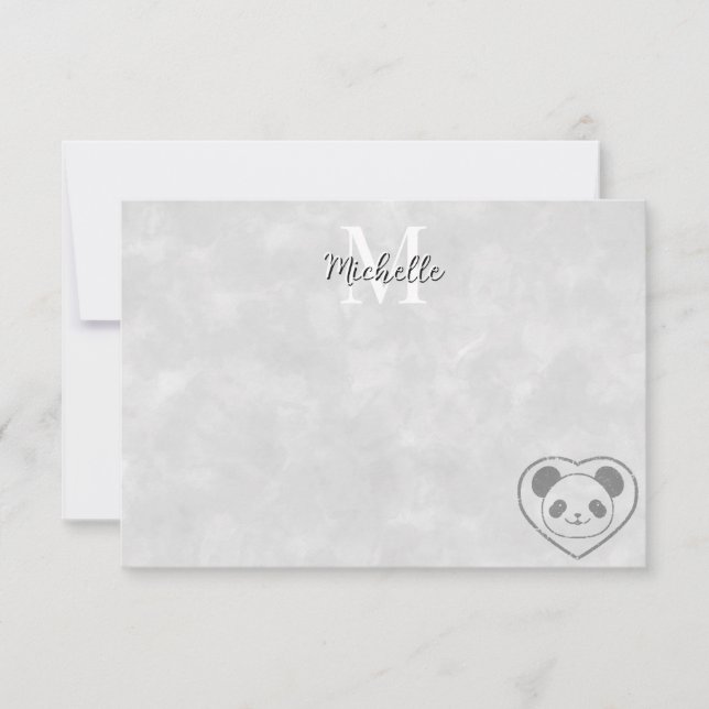 Cute Cartoon Panda Bear Watercolor Custom Monogram Card (Front)