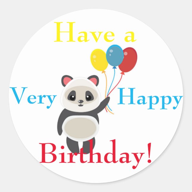 Cute Cartoon Panda Holding Birthday Balloons Classic Round Sticker (Front)