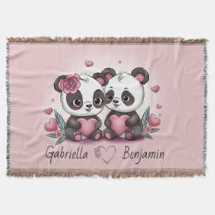 Cute Cartoon Panda Lovers Heart Valentine’s Day  Throw Blanket