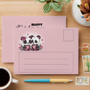 Cute Cartoon Panda Lovers Hearts Valentine’s Day Envelope