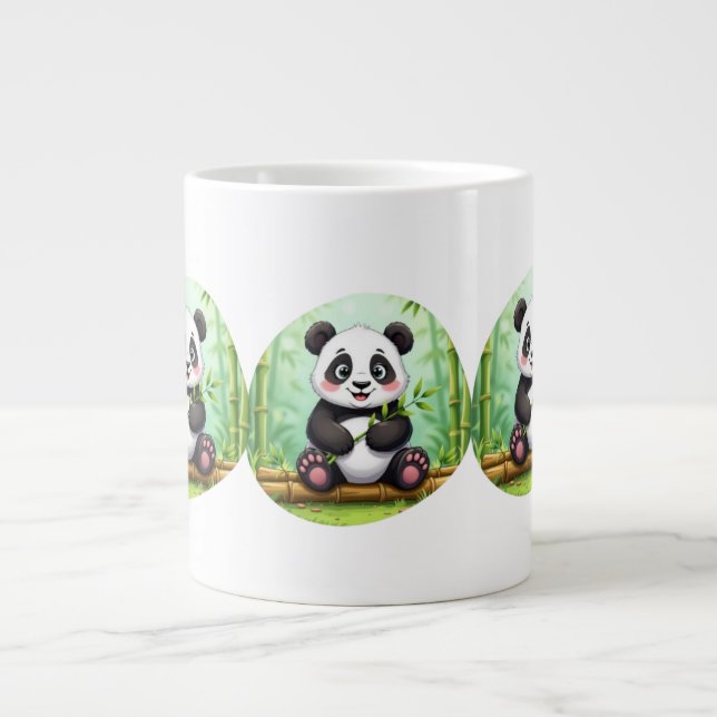 Cute Cartoon Panda on Bamboo Patch Large Coffee Mug (Front)