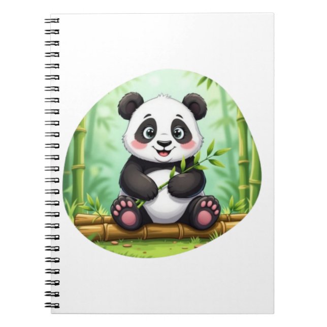 Cute Cartoon Panda on Bamboo Patch Notebook (Front)