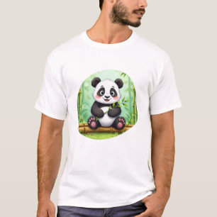 Cute Cartoon Panda on Bamboo Patch T-Shirt